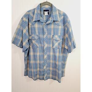 Vintage Wrangler Blue Plaid Men's XL Pearl Snap Short Sleeve Western Shirt